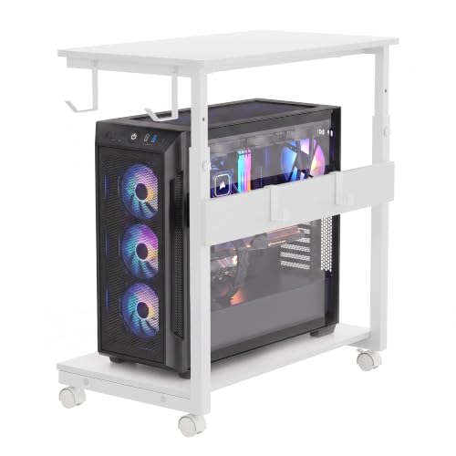 SunnyFurn 5-Levels Height Adjustable Rolling Computer Tower Stand with Locking Wheels, for Office, Home & Gaming, Under Desk Computer Holder, 23.23"-33.46", White