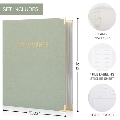 Important Document Organizer Set with Folders - Complete Linen Ring Binder