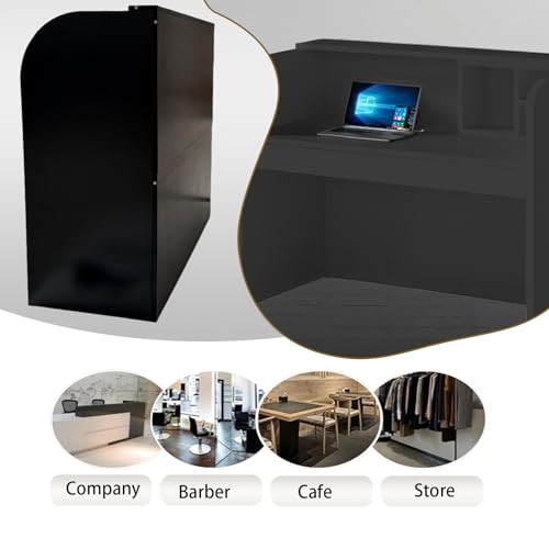 ZTYGXMB Small Reception Desk with Shelves, Modern Front Desk Checkout Counter Arc Corners Widen Desktop Cashier's Desk for Salon Reception Room Office Clinic Lobby Retail Black 39.4''*19.7''*43.3''