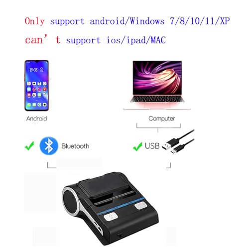 IS NOT compatible with iphone/ipad/MAC,80mm bluetooth portable thermal receipt printer,only compatible with android/Windows,3 inch Ticket wireless android bill invoice printer for small business
