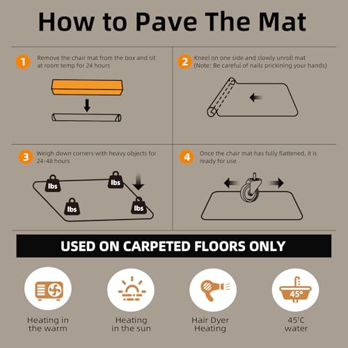 Office Chair Mat for Carpet - 36x48 Inch Plastic Computer Desk Floor Protectors for Chairs Clear Under Desk Rug Pad for Rolling Gaming Chair