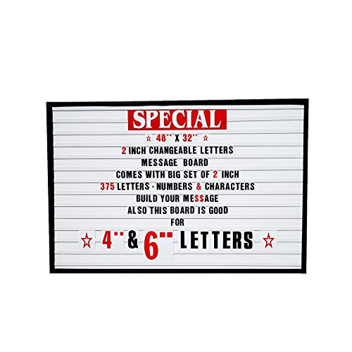 Brizairid Changeable Letters Sign 48" x 32" Outdoor Signs - Metal Frame, Acrylic Protection, 2" Black Letters, Red Characters - Modern Industrial Style