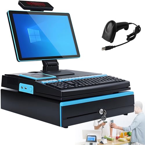 MLYYYDSS 15.6 inch Touch Screen, Cash Register, Keyboard, Built-in 58mm Printer, Complete Package, POS Computer, Factory Point of Sale, Cash Register for Business and Business Blue-SingleScreen