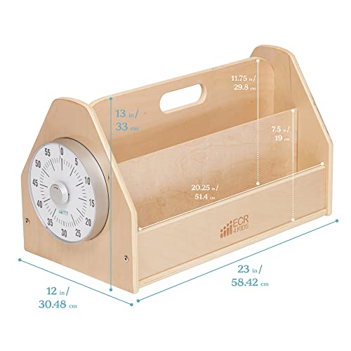ECR4Kids Double-Sided Book Caddy with Countdown Timer, Portable Library, Natural