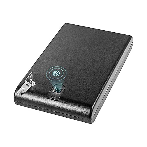 KEhtu Portable Mini Safe, Portable Biometric Pistol Safe Secret Vault Safe, Quick 2 Ways Entry for Pistols, Ammo, Passport, Cash, Credit Cards, Watches, Jewelry, Etc.