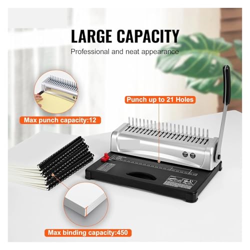 Binding Machines, Binding Machine Comb Binding Machine 21Holes Binding 450 Sheets Book Binder Machine with 100 PCS 3/8'' Comb Spines