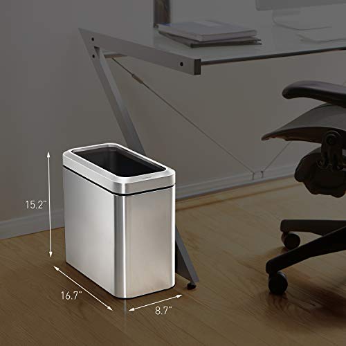 simplehuman Slim Open Can, 25L / 6.6 Gallon Commercial Office Trash Can for Conference Rooms, Hotel Rooms, Reception, Heavy Duty Stainless Steel, ADA-Compliant, White Steel