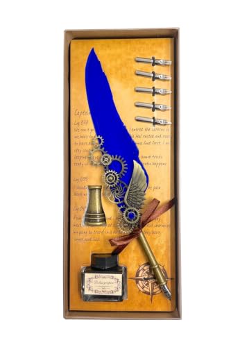 Vintage Feather Quill Pen and Ink Set Navy Blue Refined Writing Experience