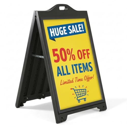 Azar Displays 300244-BLK Black Double-Sided Sidewalk A-Frame Sign w/Protective Lens 24" x 36 - Black