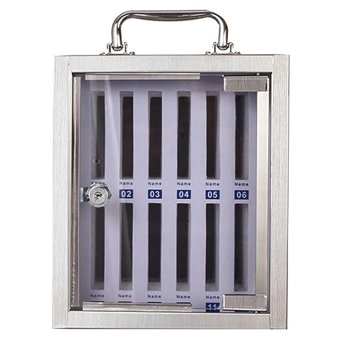 12/24/36/48/60 Slots Wall-Mounted Cell Phone Cabinet Stainless Steel Cell Phones Storage Cabinet Pocket Chart Storage Locker Box With Portable Handle Key Lock & Handwritten Tags ( Color : Silver , Siz