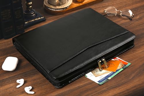 Handmade Leather Portfolio Binder - 3 Ring Binder Portfolio Genuine Leather Business Padfolio, Personlized Legal Pad Folio Folder for Lefty & Righty - Oil Black