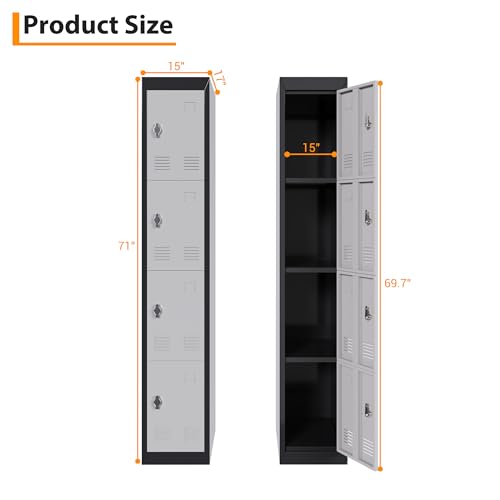 IDEALHOUSE Metal Locker, Metal Storage Cabinet with Shelves and 4 Doors, Perfect for Employees and Students, Fits Schools, Garages, Offices, Gyms, and Homes, Easy Assembly, Grey and Black
