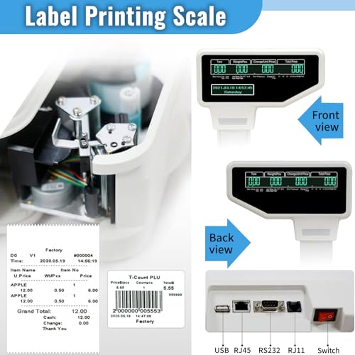 Ofyphth Digital Price Label Printing Scale, 30kg/66lbs Double Sided LCD Display, Computing Scale Thermal Printer Electronics Barcode Scale Cash Register, for Retail Store, Supermarket. PackageC