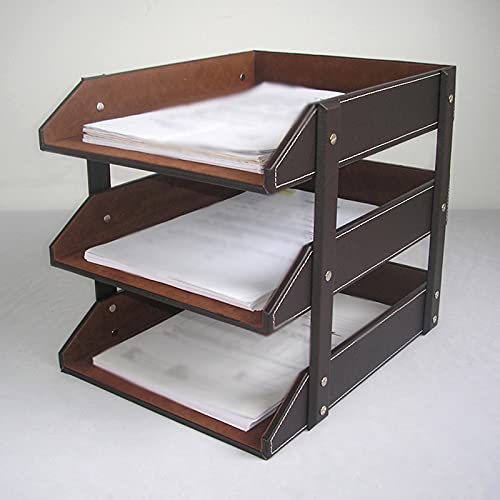AFPSDLFJDLS Office Supplies 3 Layers File Tray Leather Desk A4 Document Rack Paper File Organizer Home Magazine Tray
