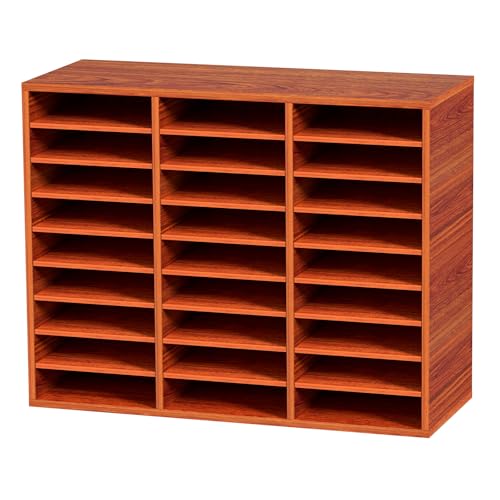 VEVOR 27 Compartments Wood Literature Organizer, Adjustable Shelves, Medium Density Fiberboard Mail Center, Office Home School Storage for Files, Documents, Papers, Magazines, Brown