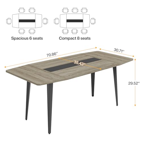 Tribesigns 6FT Conference Table, 70.86L x 35.43W x 29.52H Inches Boat Shaped Meeting Table, Industrial Grey Seminar Table for Office Meeting Conference Room