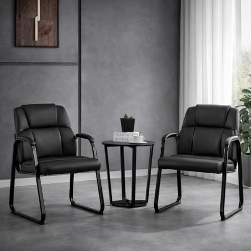 Zoolati Office Guest Chairs, Leather, Sled Base, Set of 2