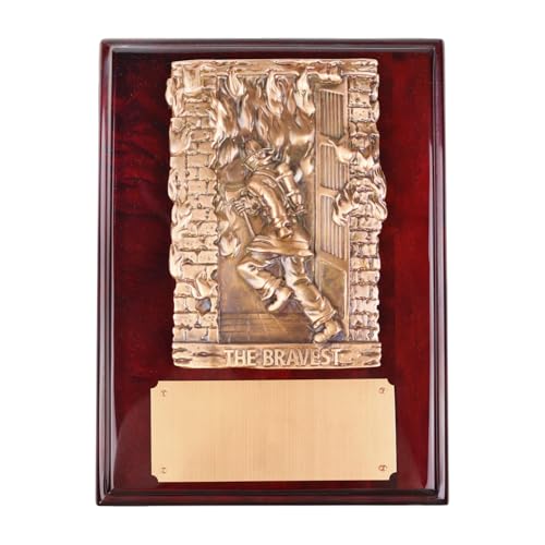SHOP AWARDS AND GIFTS Customizable 9 x 12 Inch Rosewood Plaque with Electroplated Bronze Fire Fighter Mount, First Responders Plaque Award, Personalized, Gifts for Fire Fighters, Bravery