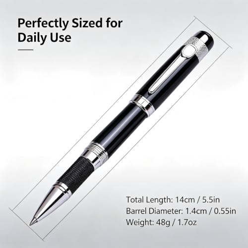 LUHSIN Black Metal Rollerball Pen, 0.5mm Fine Point, Executive Gel Ink Pen