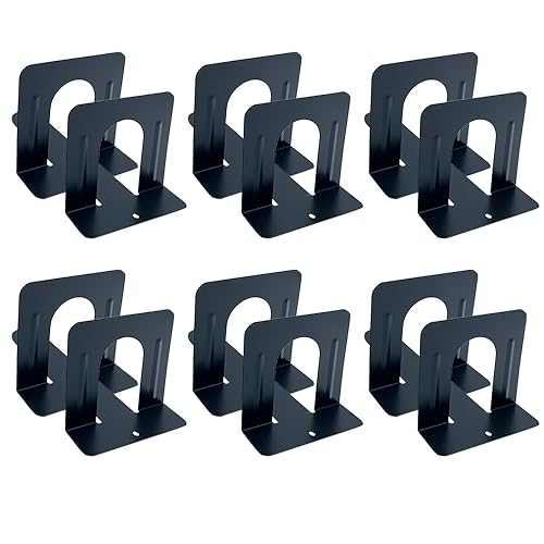 Huron Steel Non-Skid Metal Book Ends for Shelves Heavy Duty Bookends, Black, Pair (1/3/8/20/80 pr) (80)