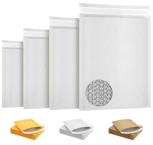 Amiff Kraft Bubble Mailers 14.25 x 20 Inch White, Padded Envelopes Self Seal, Pack of 100, Bubble Lined Kraft Paper Mailing Envelopes for Shipping