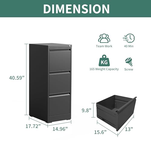 FLIXELIO 3 Drawer File Cabinet with Lock,Metal File Cabinet for Home Office