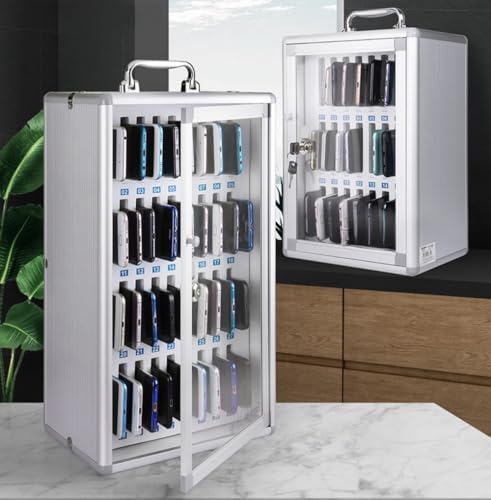 Wcxixo Slots Cell Phone Storage Box Aluminum Alloy Cell Phone Holder Wall-Mounted Pocket Chart Storage Locker Box Mobile Phone Lock Box with Handle and Security Lock for Classroom Office