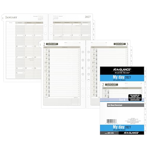 AT-A-GLANCE 2027 Planner Refill Daily, 5.5" x 8.5", Desk Size 4, One Page Per Day Refill, 7-Ring Loose-Leaf (481-125-27)
