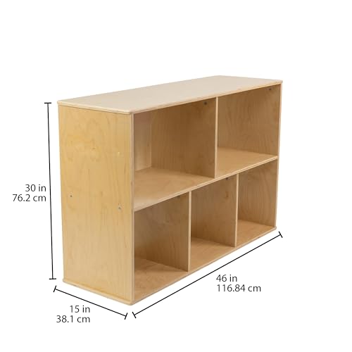 FDP Birch 5-Compartment Storage Cabinet 30 inch Height Organize Books, Toys, Games, Art Supplies, Durable, Sturdy Furniture for Home, Daycare, Preschool, Montessori Classroom - Natural, 15933-NT