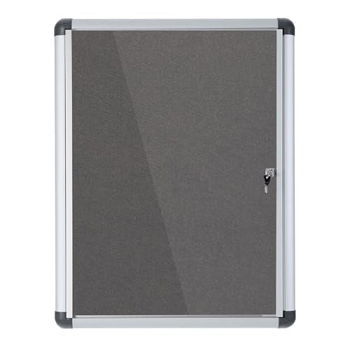 MasterVision Enclosed Grey Fabric Bulletin Board with Lock, Indoor Use, 28" x 38.25", Aluminum Frame (VT630103690)