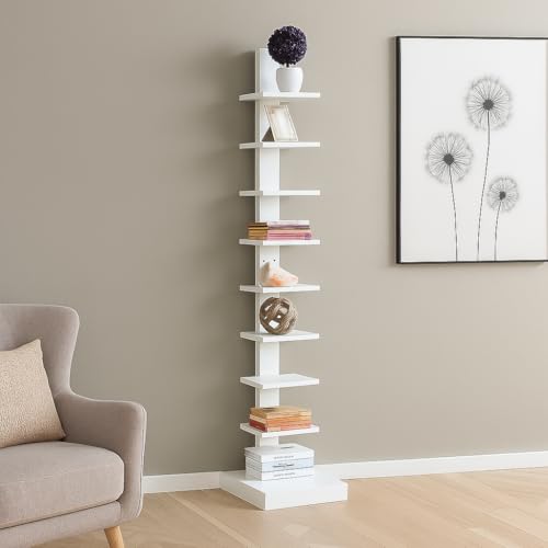 Proman Products - Standing Spine Bookshelf, Bookshelf for Small Spaces, Standing Shelves (White)