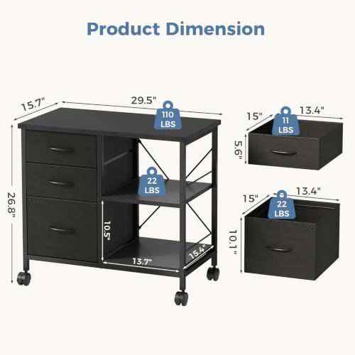 DUMOS 3 Drawer Mobile File Cabinet, Rolling Printer Stand with Storage
