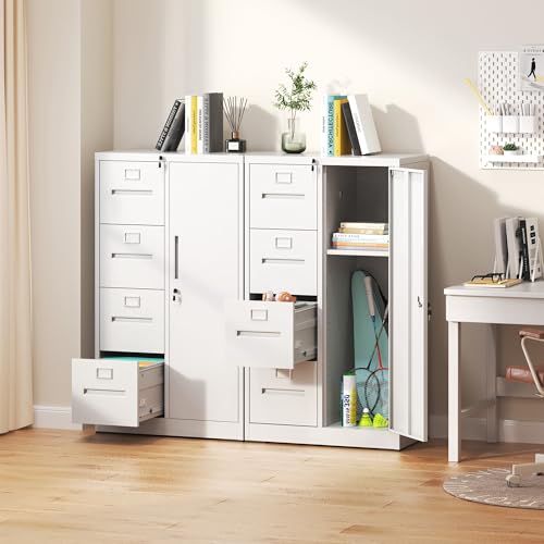EKJ 4 Drawer Filing Cabinet with Lock, Metal Storage Locker Cabinets for Home Office, File Cabinet for Hanging File Folders Letter/Legal/A4/F4 Size Documents, Assembly Required
