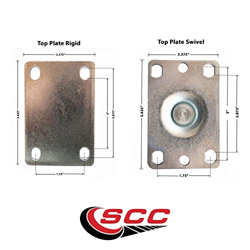 6 INCH Solid Polyurethane Caster Set with Roller Bearings 2 Swivel 2 Rigid