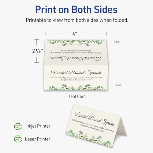 Avery Printable Rectangle Tent Cards with Sure Feed Technology, 2-1/6" x 4", Matte Ivory Cardstock, Print-to-the-Edge, Laser/Inkjet, 200 Total, Great for Table Talkers, Promotional Signs, and More