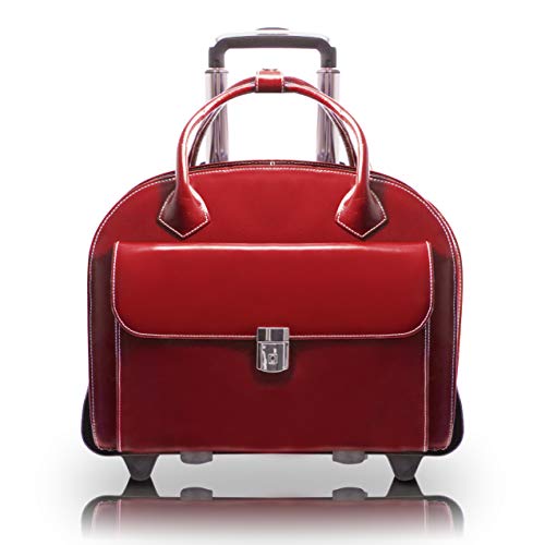 McKlein GLEN ELLYN15" Leather Detachable -Wheeled Ladies' Laptop/Computer & Tablet Business Briefcase Bag/Women's Rolling Overnight Travel Bag, Removable trolley case