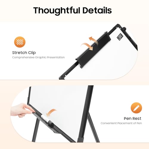 Magnetic Whiteboard Easel, 36x24In Adjustable Height Magnetic Dry Erase White Board with Removable Pen Rest Portable Folding Standing Easel Dry Erase Board for Companies Offices Schools