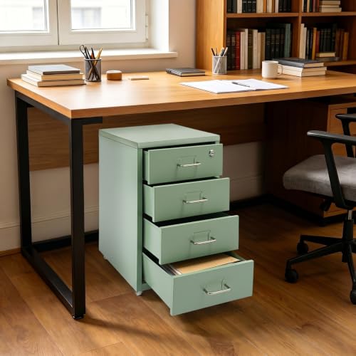 Florchest 4-Drawer Metal Mobile Rolling File Cabinet with Lock(Cream Green)