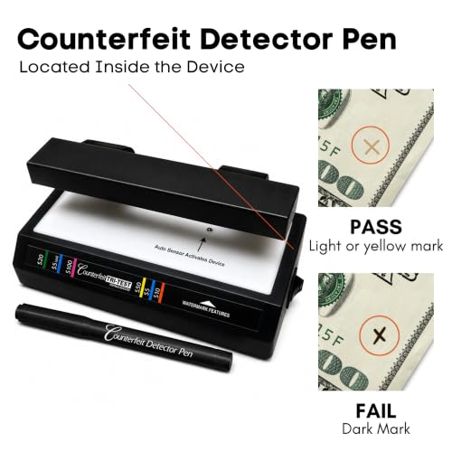 Dri Mark Tri Test 2.0 Counterfeit Bill Detector Machine w/AC Adapter - 2 Pack - 3 Tests in 1 - Paper, Security Strip and Watermark Tests, Accurate Money Tester Machine with Counterfeit Detection Pen