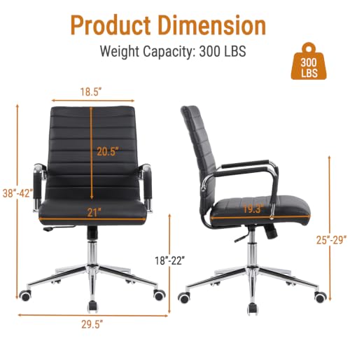 Sidanli Ergonomic Office Chair, Executive PU Leather Desk Chair with Adjustable Lumbar Support and Smooth-Rolling Wheels for Home Office Conference Room, Mid Back, Black