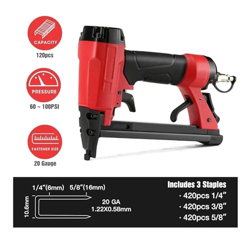 Professional Heavy Duty Stapler Pneumatic 20 Gauge Staple Gun Upholstery Stapler with 1260pcs Staples 1/4”to 5/8” Use for Carpentry