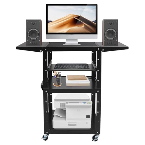3-Tier Computer Cart on Wheels Computer Tower Stand Heavy Duty Rolling Work Station Utility Rolling Cart for Electronic Devices Tools, Height Adjustable, Holds Up to 300 lbs