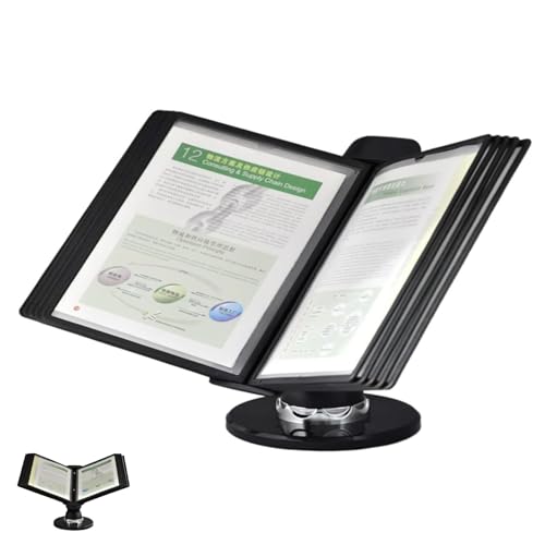 Wall file organizer,Wall Mounted File Holder, PVC and Metal Black Catalog Display Rack, 10 Double-Sided Display Pockets, Letter-Size, Durable Space Saving Reference Stand Desktop, Easy to Install