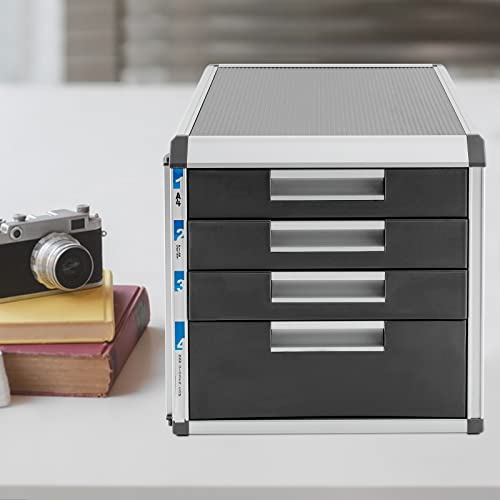 Desktop Drawer Organizer, 4 Drawer Office Storage Filing Cabinet File Cabinet with Lock and Label bar for Homes, Offices, Schools (4 Drawers)