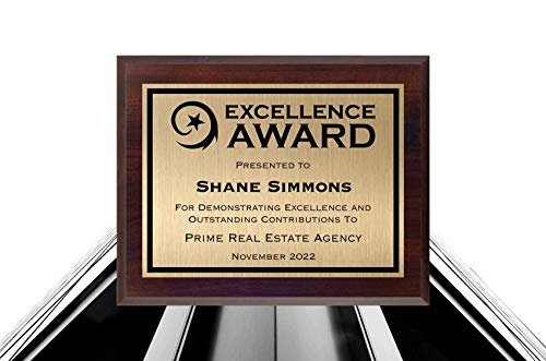 Awards4U Excellence Award Plaque - Personalized Plaque for Employee Recognition and Appreciation Size 10x8 - Customize Now!