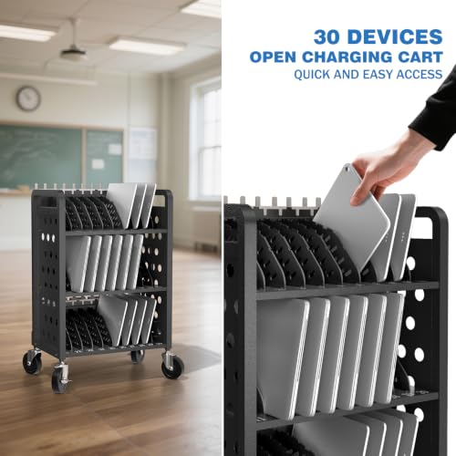 POCHAR 30 Devices Open Laptop Charging Cart for iPads, Tablets - Laptop & Tablet Storage Carts for Classroom, Office - Chromebook Charging Station Cart with Cable Management & Surge Protection