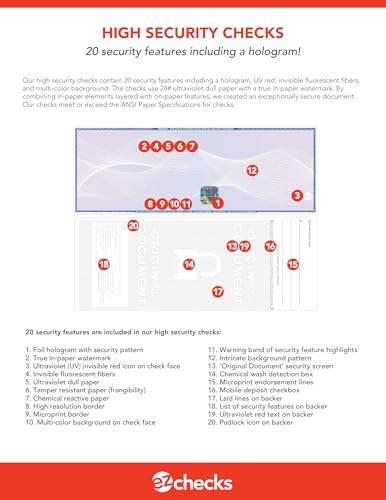 EZ Checks Premium Blank Hologram High Security Laser Check Stock | 500 Sheets | Blue/Maroon | Check at Bottom)