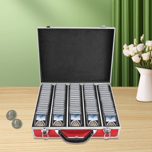 Coin Storage Box 100 Graded Coin Slab Display Case Holders Shipping Boxes Universal Aluminum Coins Collectors Collection Supplies Trading Card Organizer for PCGS, NGC- Black, 16.5*12.5*4.5 in (Red)