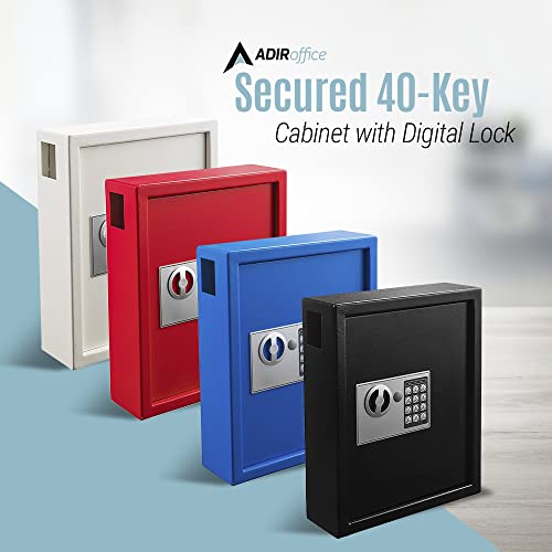 AdirOffice Steel Key Holder Wall Mount - 40-Key Lock Box with Code, Key Cabinet, Valet Parking Key Box, Car Dealer Key Cabinet - Space Saving Locking Key Box with Digital Lock
