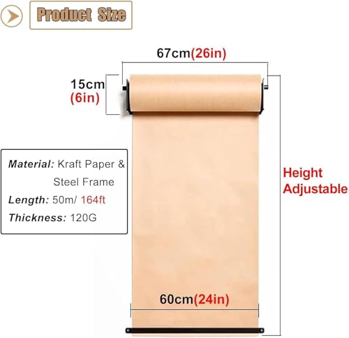 LNNW Kraft Paper Dispenser Wall Mounted Kraft Paper Roll Holder Dispenser, for Children's Room/Farmhouse Decor/Artwork Display Decorative Message Boards for Wall(60cm/24inch Wide)